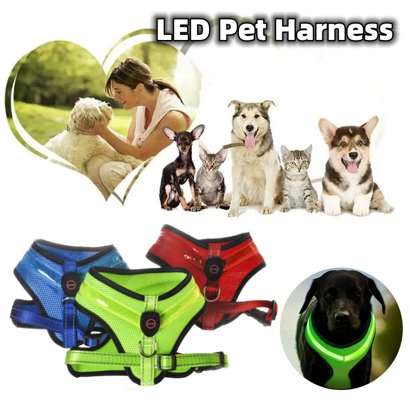 LED Luminous Dog Harness Led USB Charging Dog Chest Strap Vest Pet