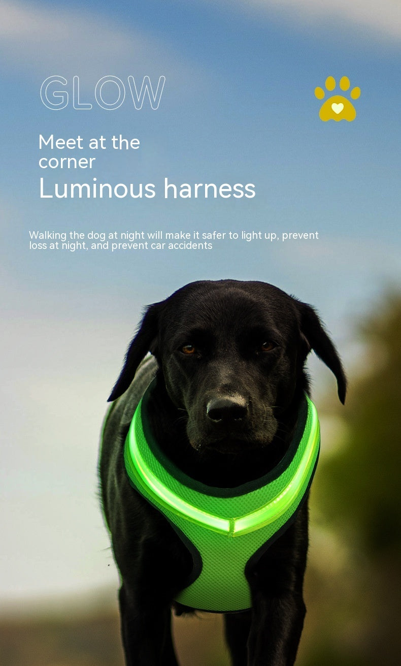 LED Luminous Dog Harness Led USB Charging Dog Chest Strap Vest Pet