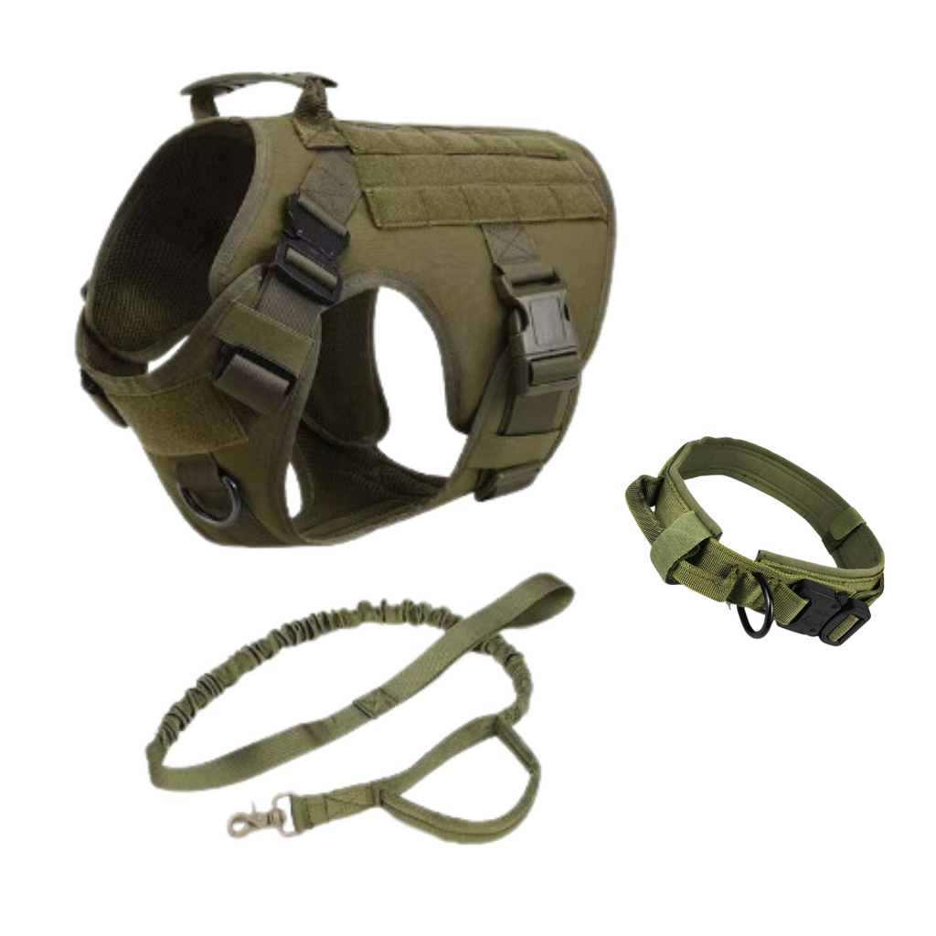 Heavy Duty Tactical Dog Harness Set with Collar & Leash